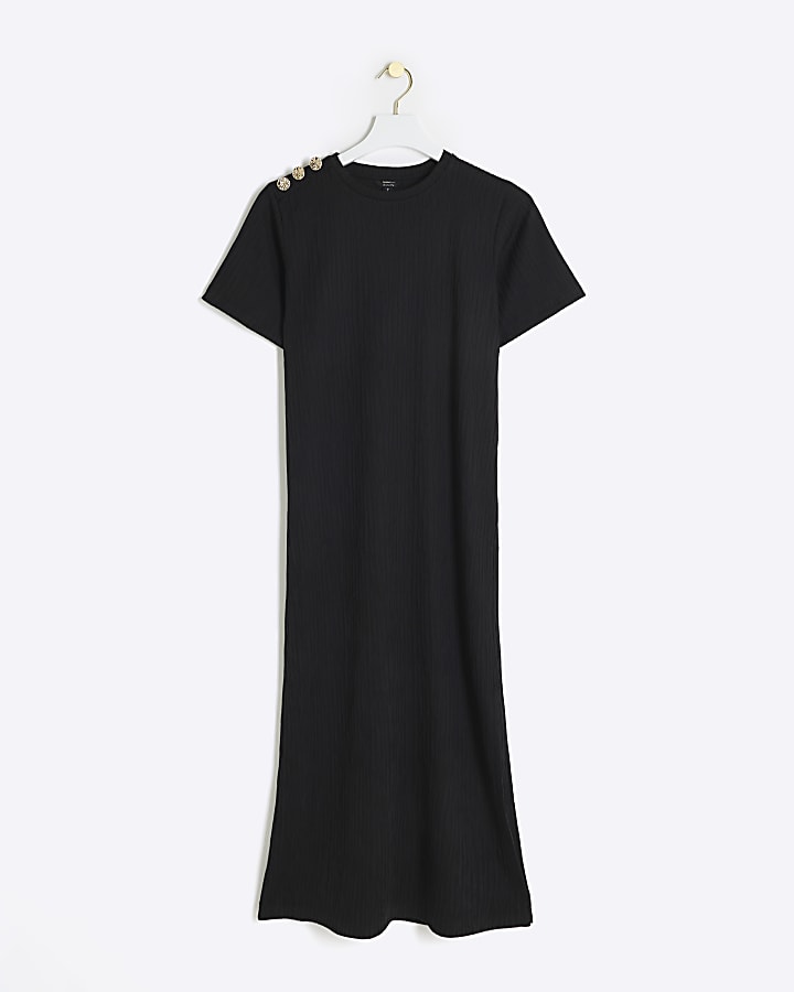 Black textured midi dress