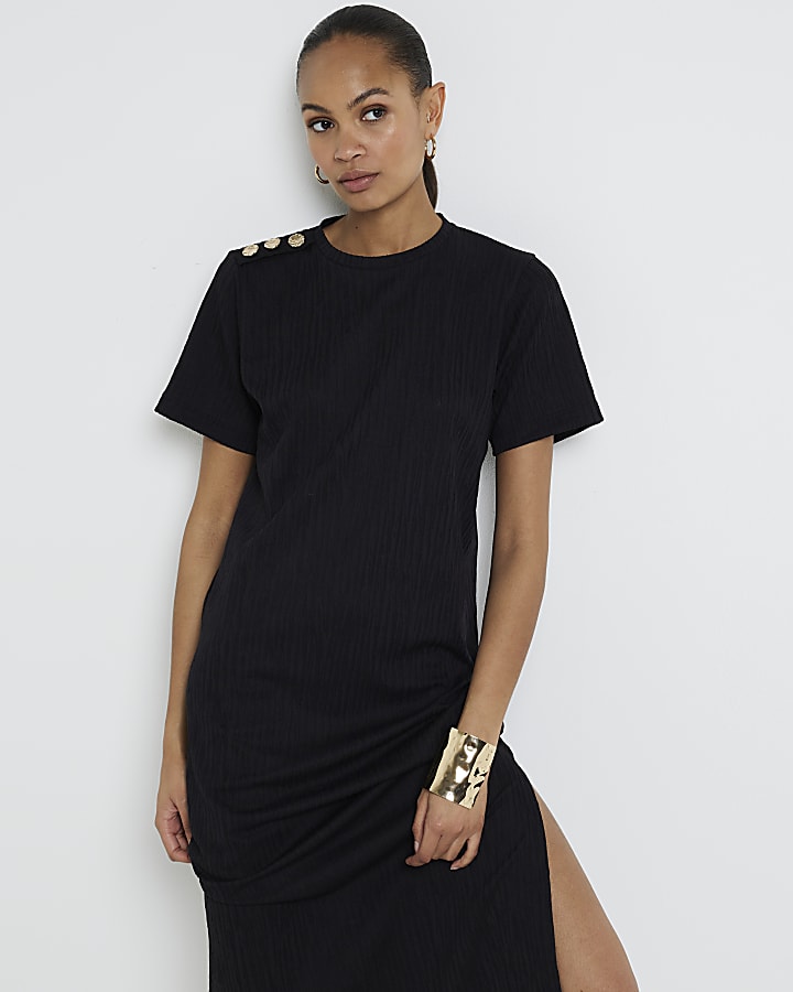 Black textured midi dress