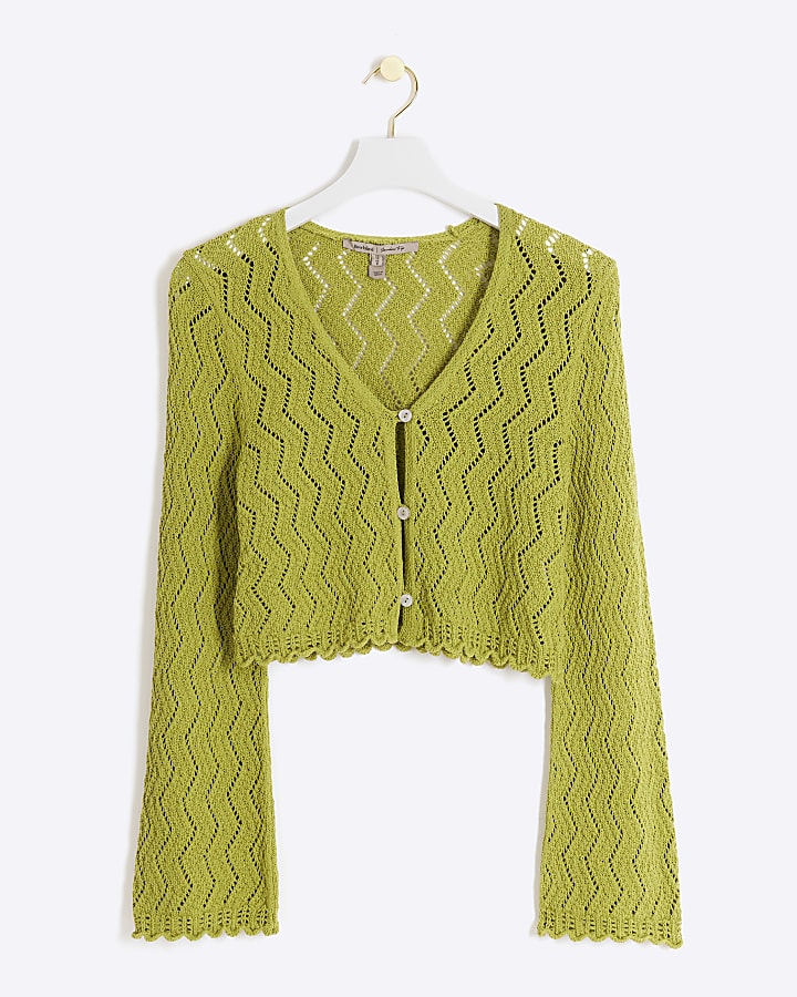 Green crochet button up cardigan