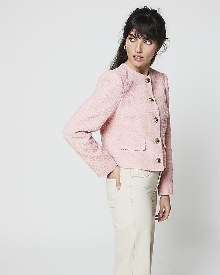 Pink boucle crop trophy jacket