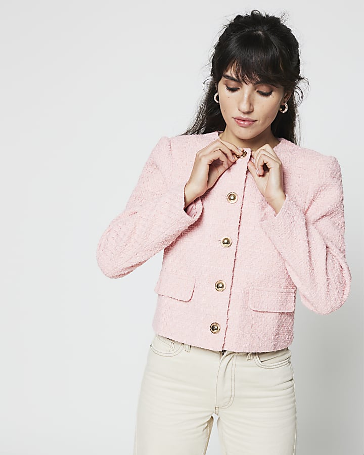 Pink boucle crop trophy jacket