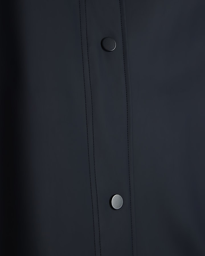Navy hooded longline rain coat