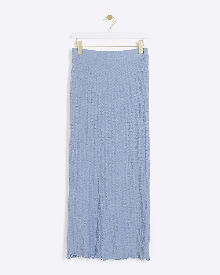 Blue textured midi skirt