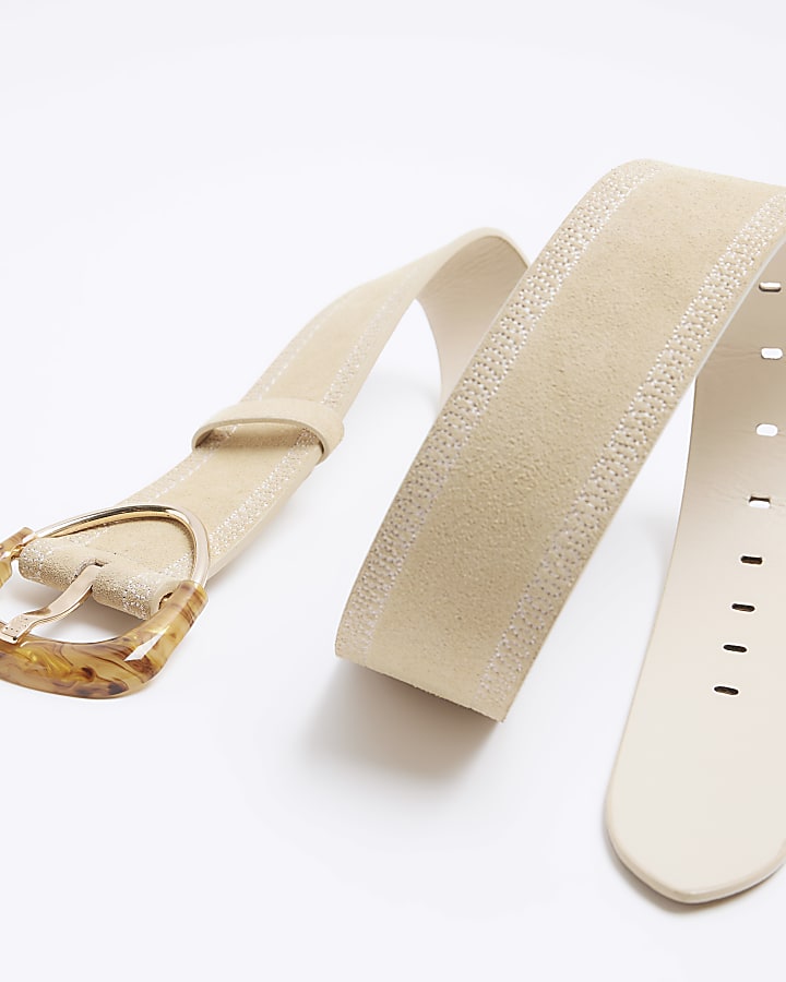 Cream suede resin buckle belt