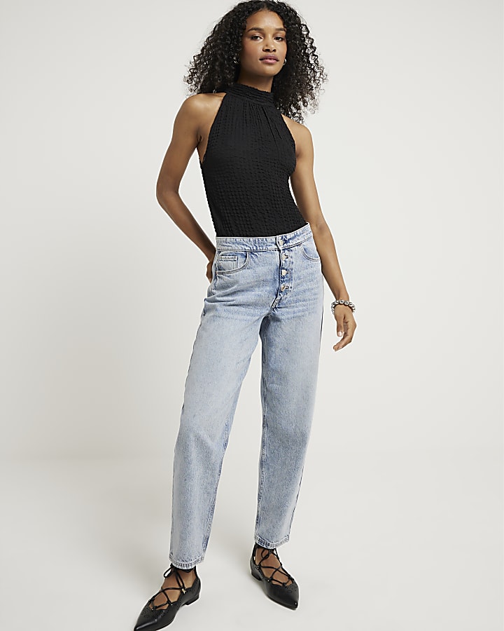 Black halter neck texture top