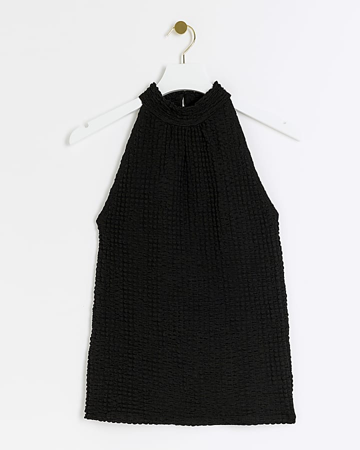 Black halter neck texture top