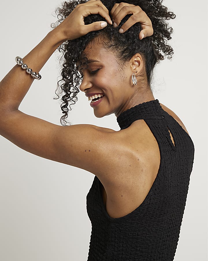 Black halter neck texture top