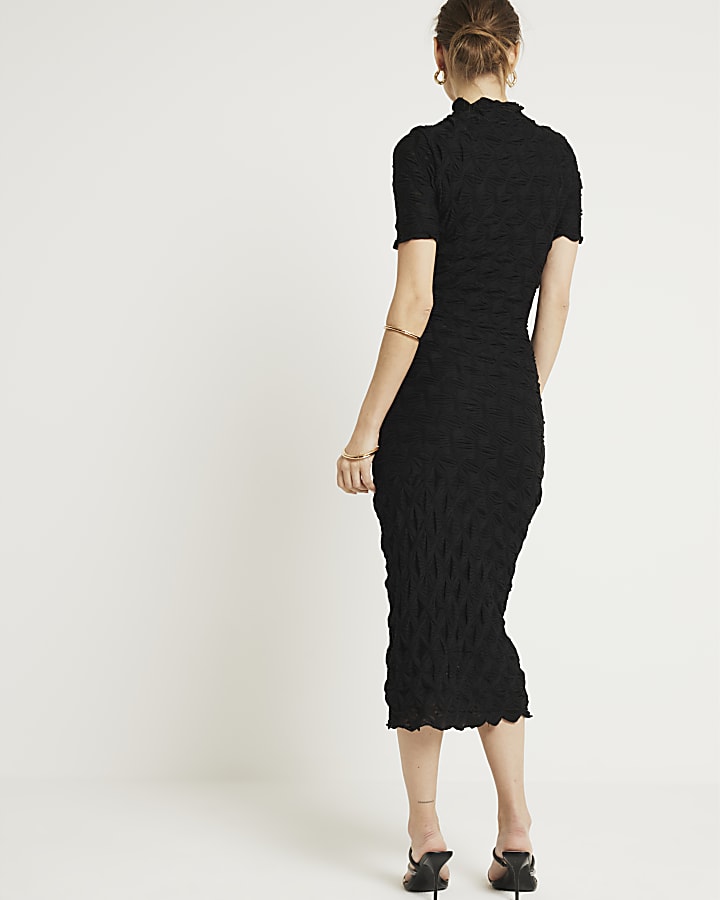 Black textured bodycon midi dress