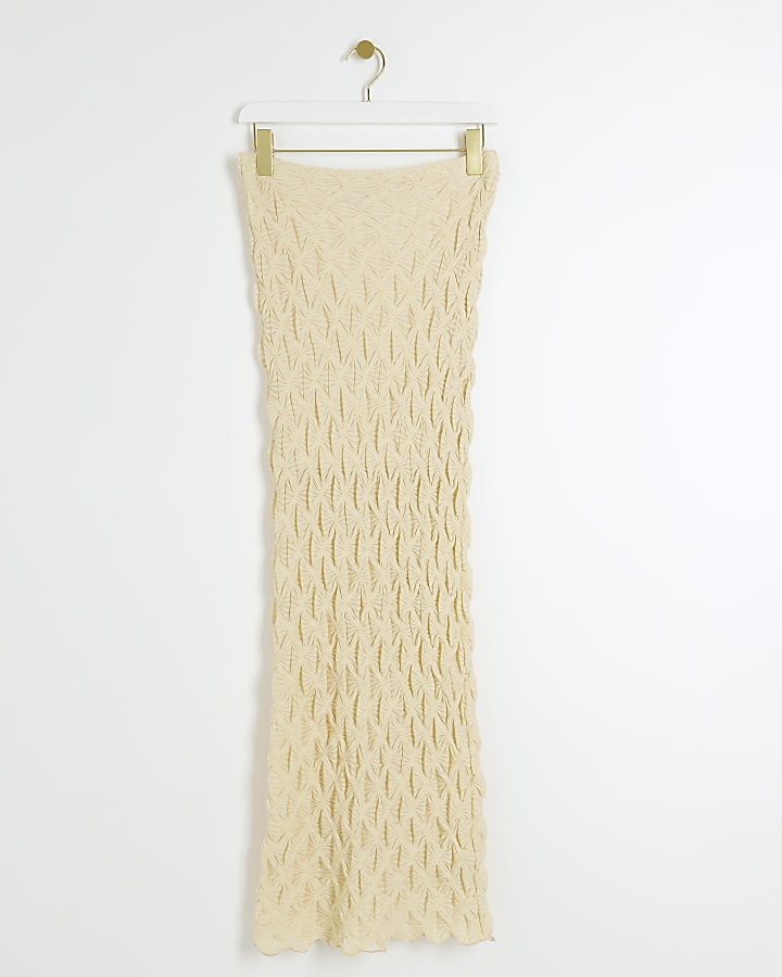 Cream textured column midi skirt