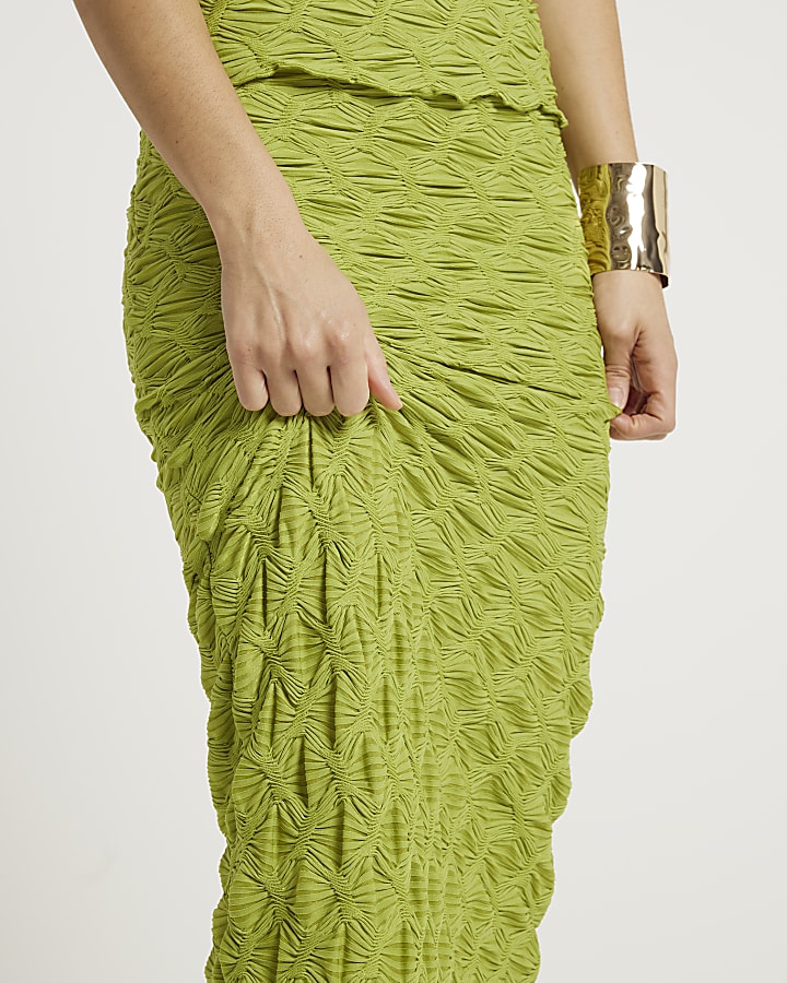 Green textured midi skirt