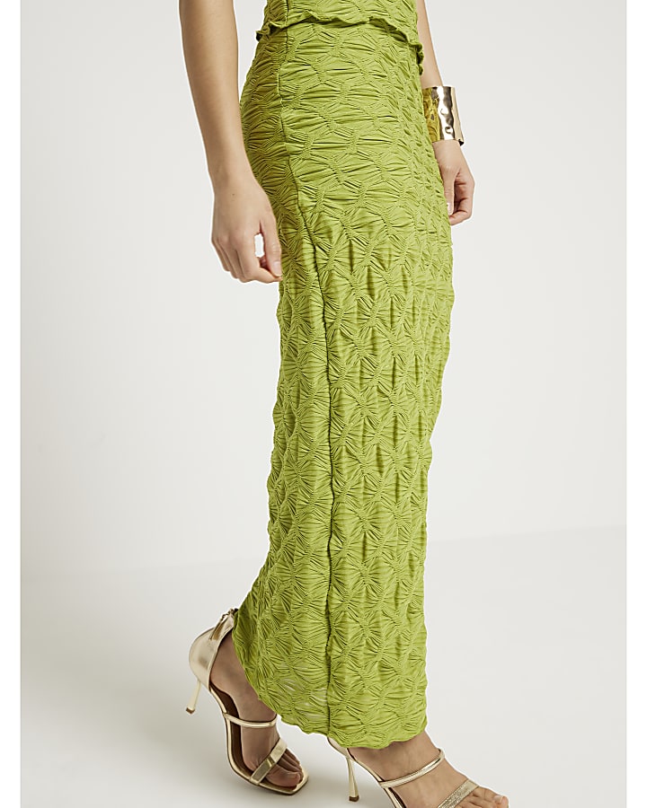 Green textured midi skirt