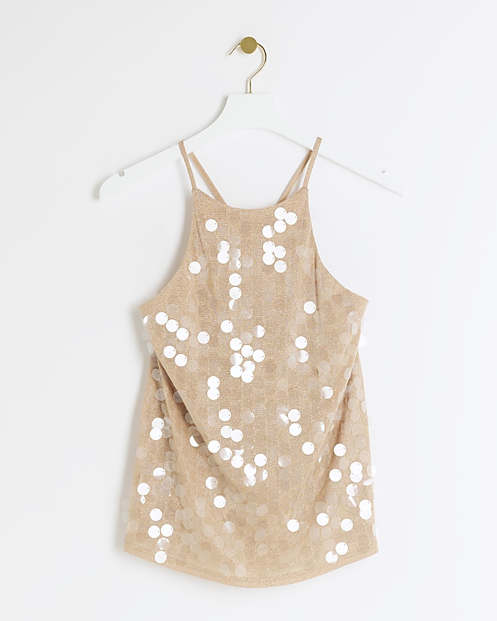 Rose gold sequin halter neck top