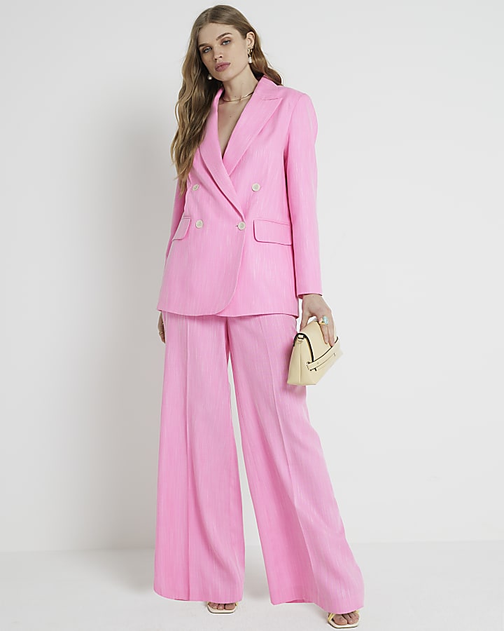 RI Studio Pink textured wide leg trousers