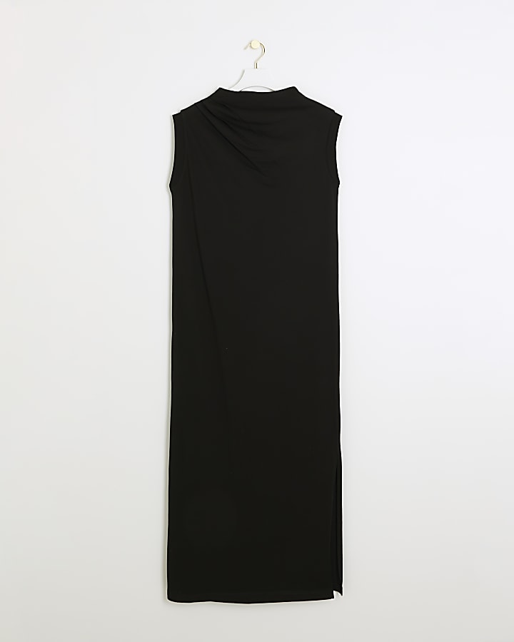 Black drape neck shift maxi dress