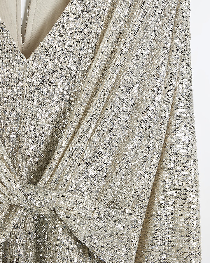 Silver sequin front knot playsuit