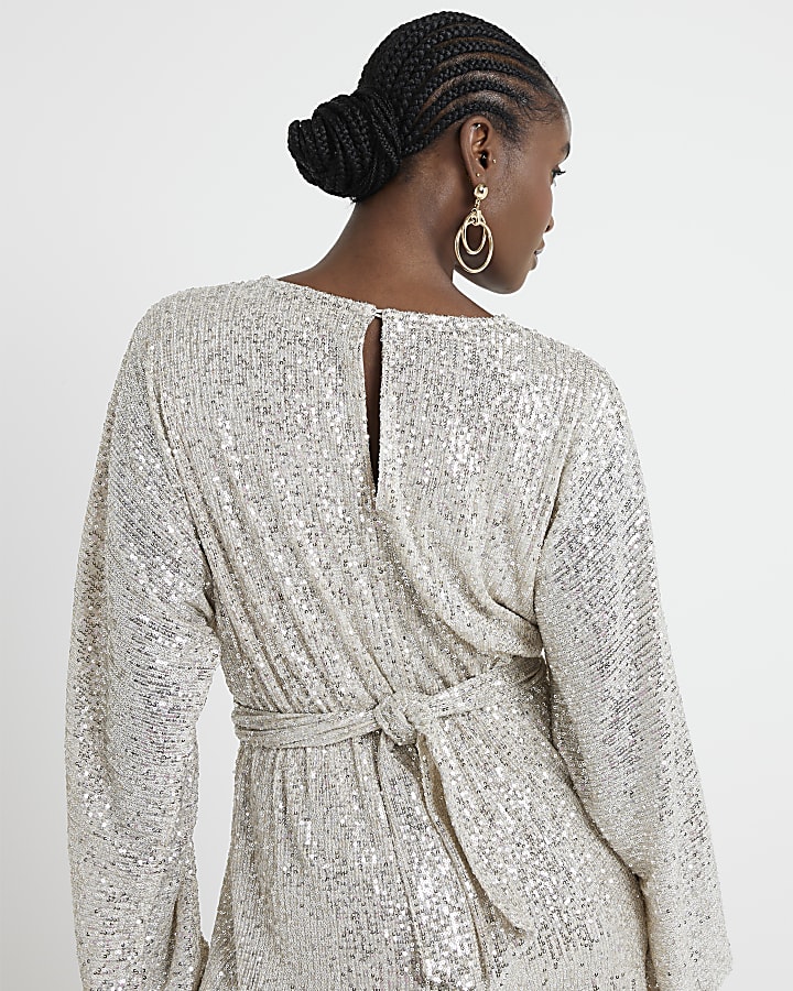 Silver sequin front knot playsuit