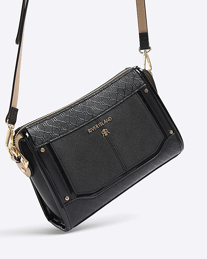 Black RI monogram panel cross body bag