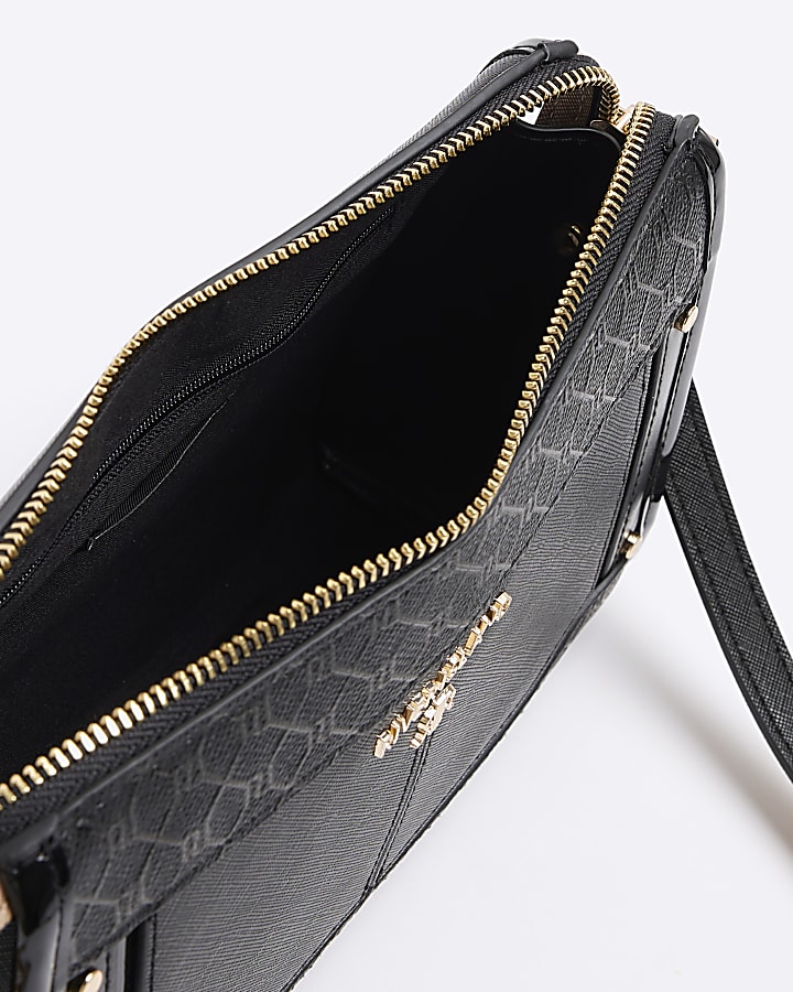 Black RI monogram panel cross body bag