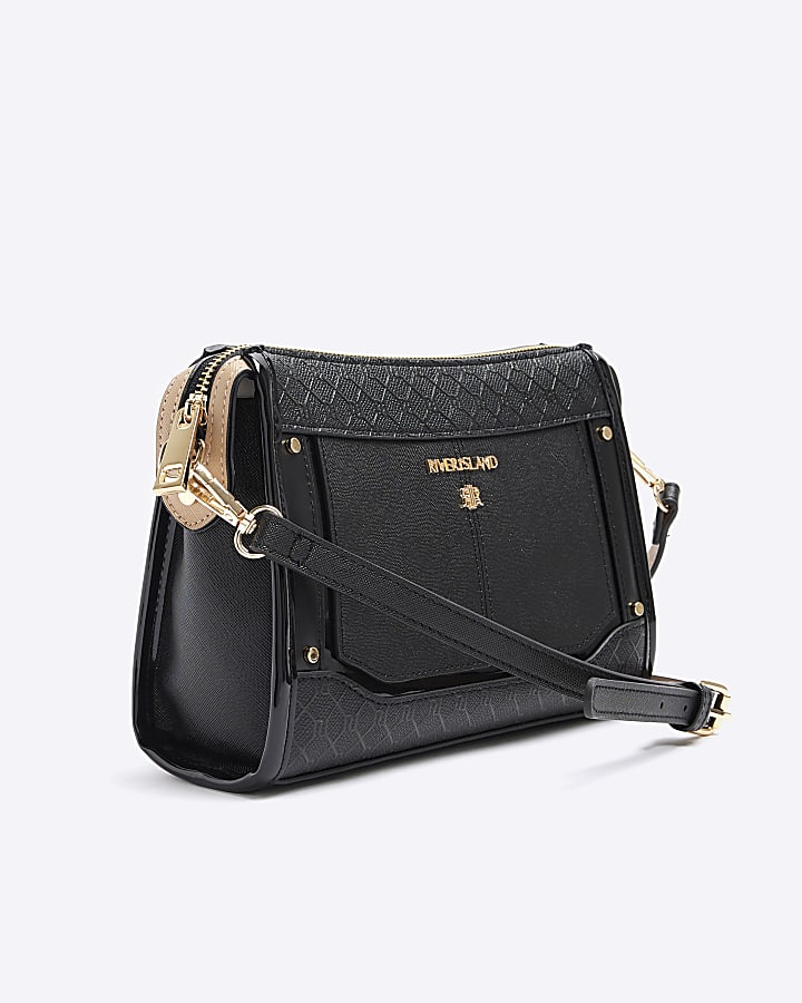 Black RI monogram panel cross body bag