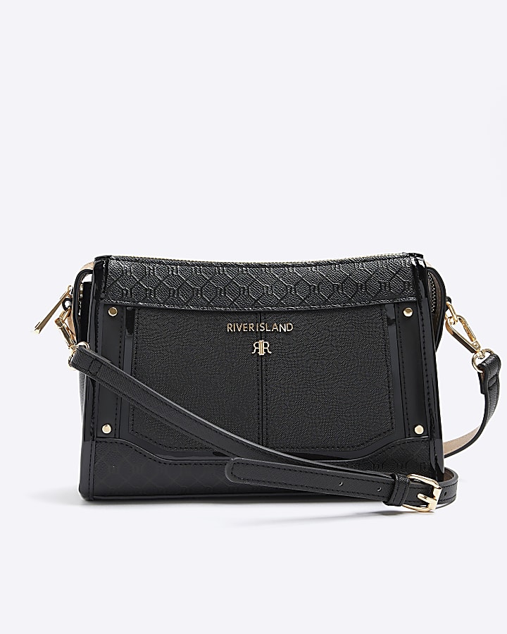 Black RI monogram panel cross body bag