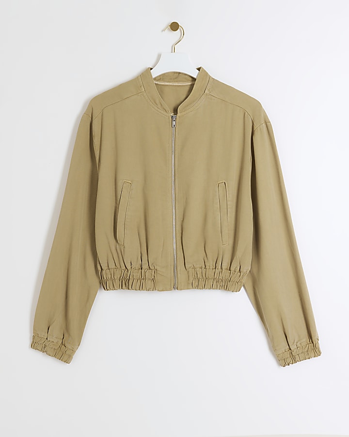 Green lyocell casual bomber jacket