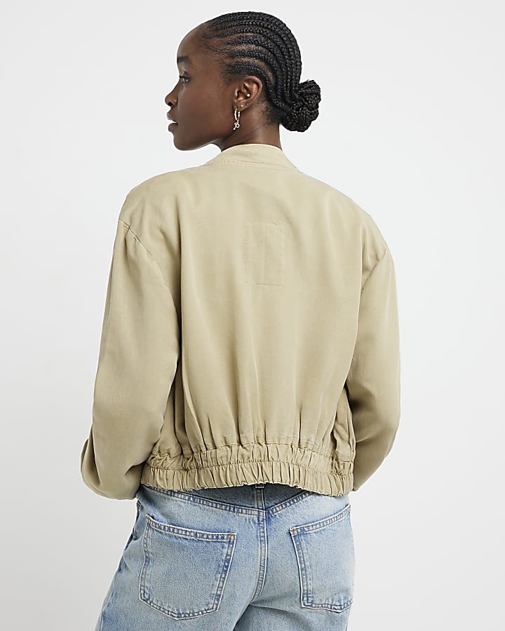Green lyocell casual bomber jacket