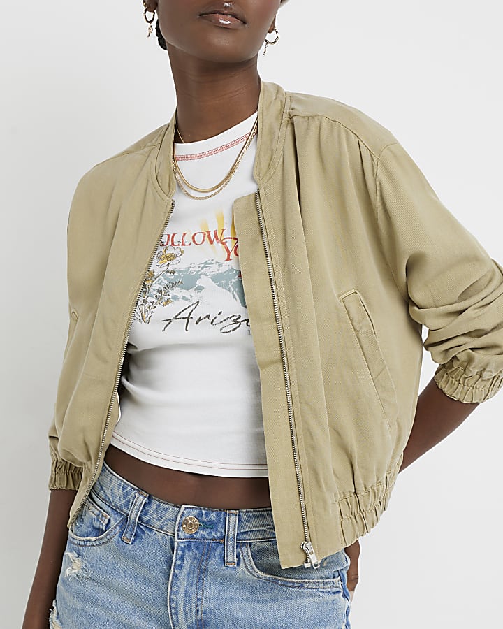 Green lyocell casual bomber jacket