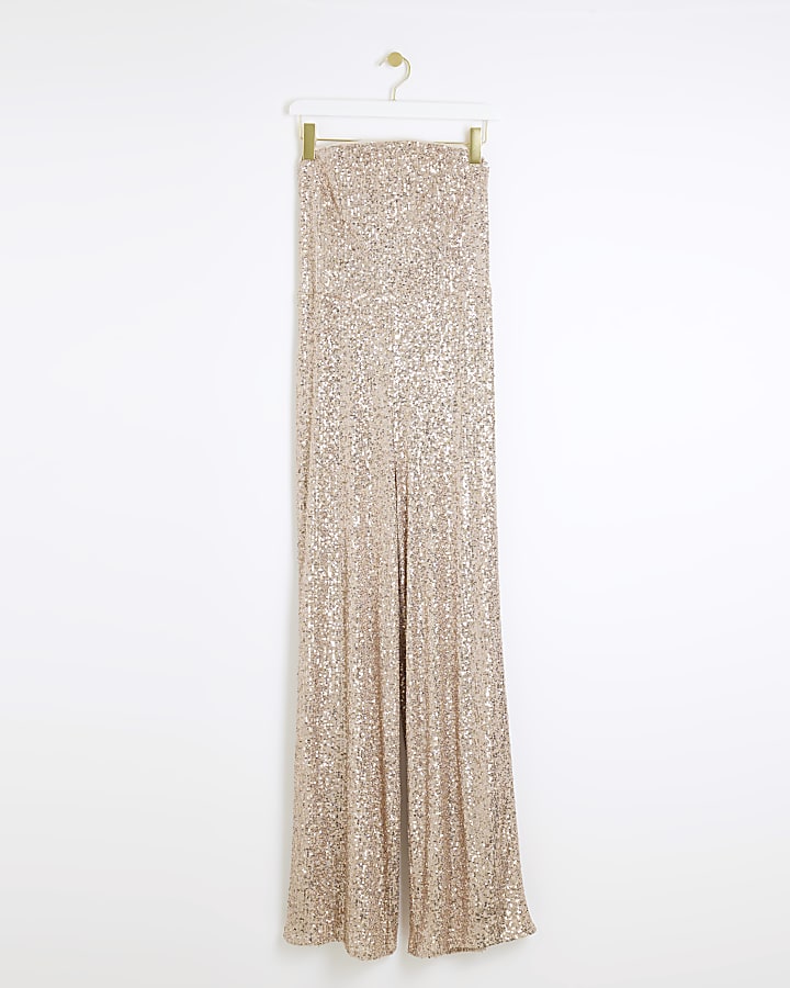 Rose gold sequin bandeau jumpsuit