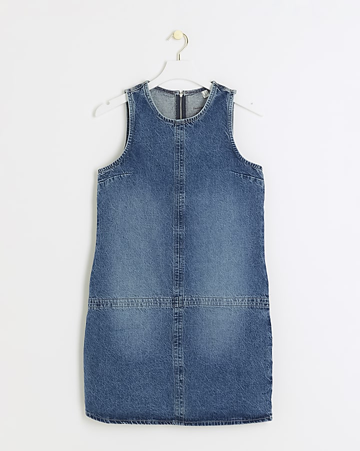 Blue stitched denim shift mini dress