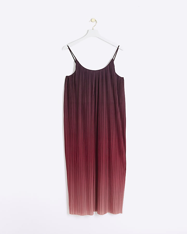 Red plisse ombre slip midi dress