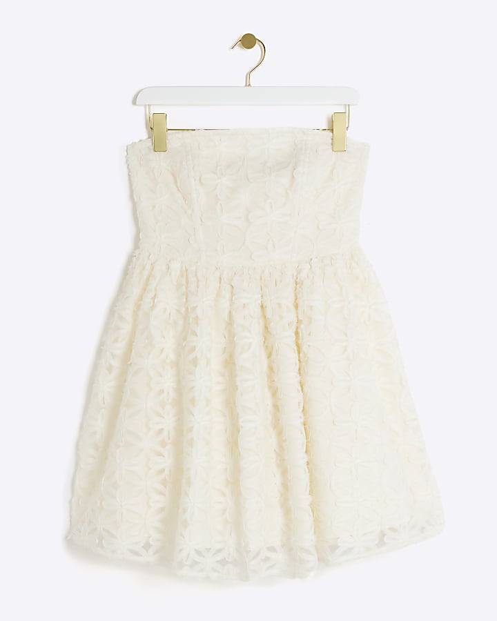 Cream Lace Bandeau Skater Mini Dress