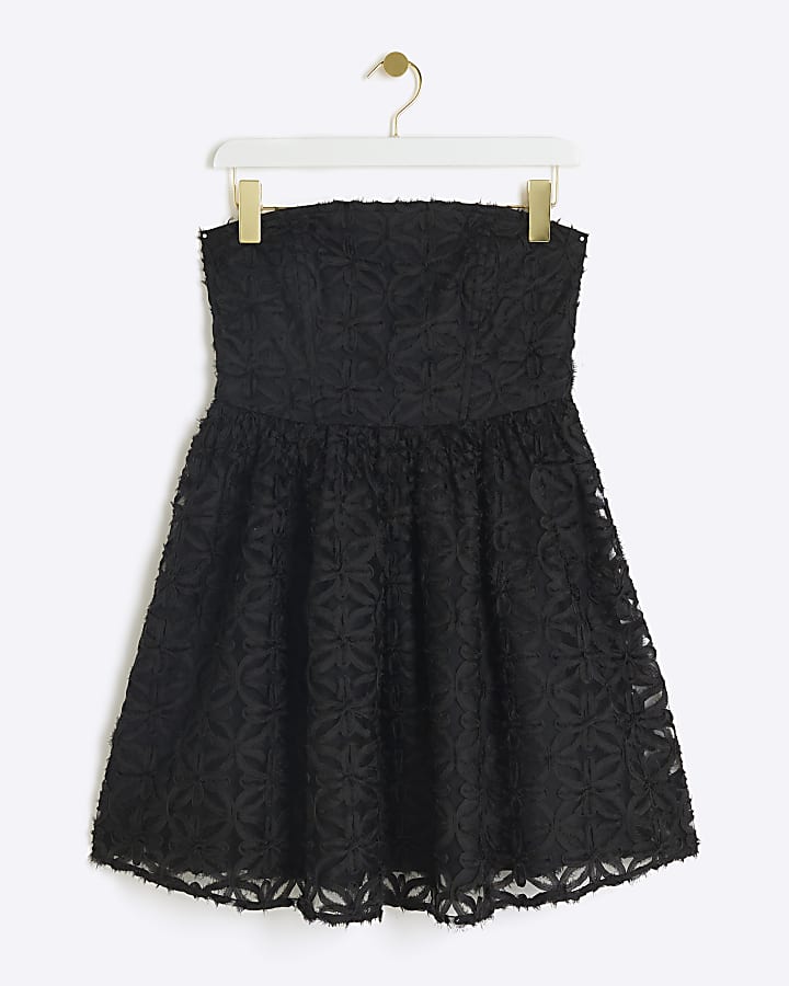 Black lace bandeau skater mini dress