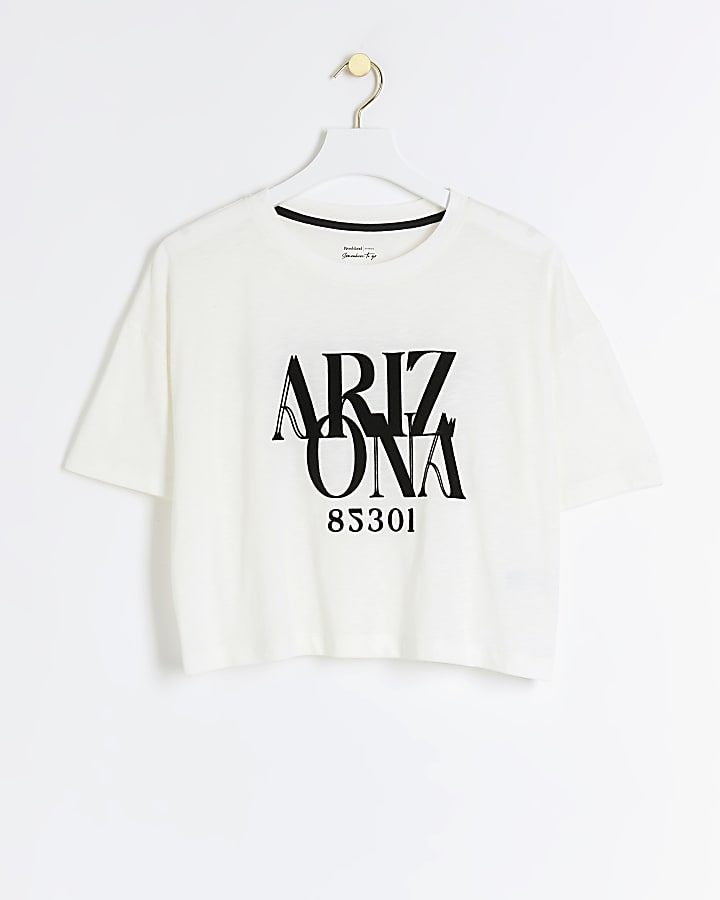 Cream crop graphic t-shirt