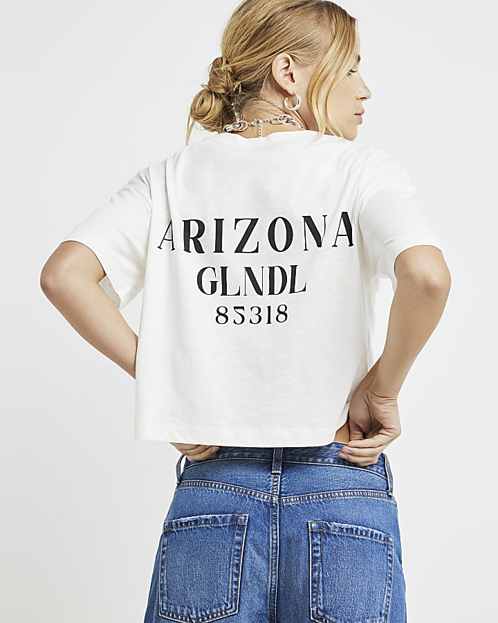 Cream crop graphic t-shirt