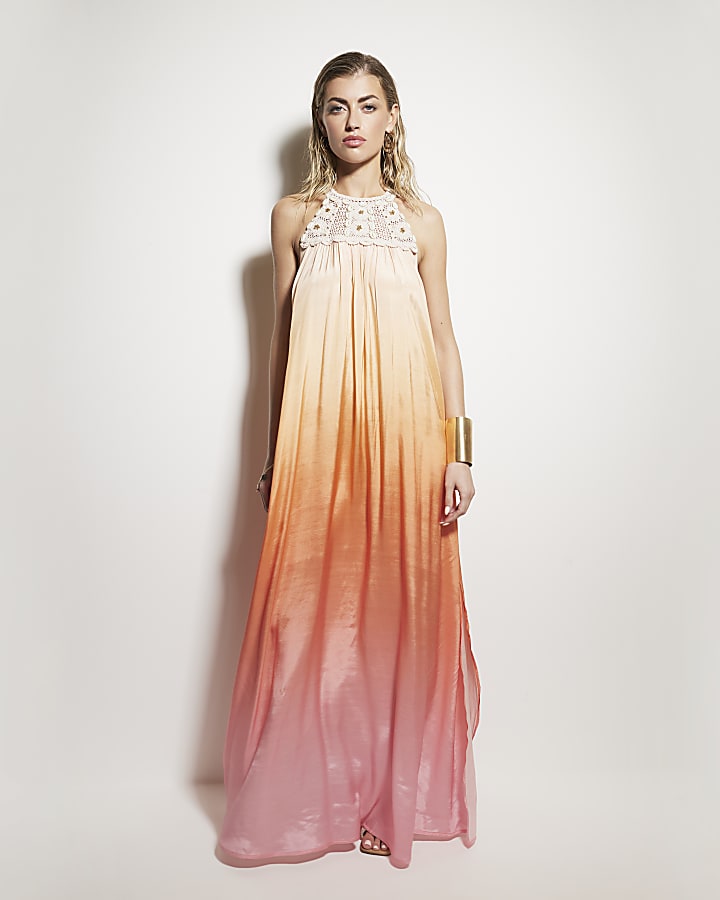 Pink ombre shell beach maxi dress