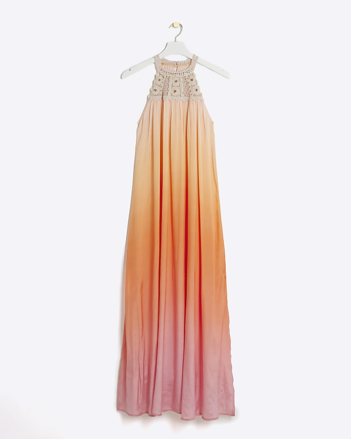 Pink ombre shell beach maxi dress