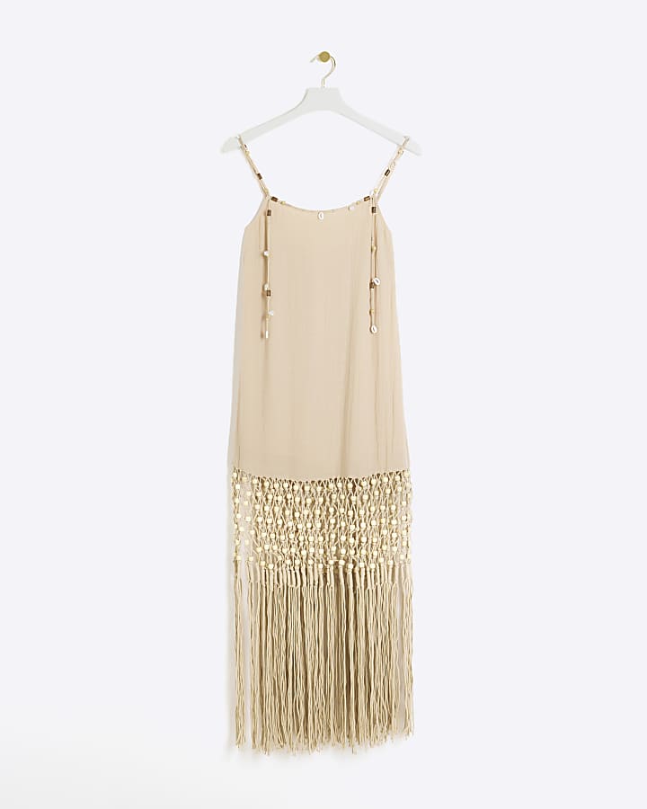 Cream Macrame Fringe Beach Mini Dress