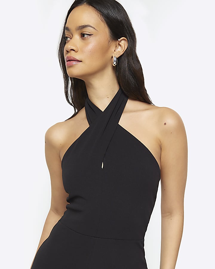 Black crossed halter neck jumpsuit