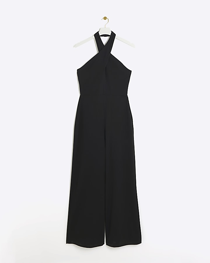 Black crossed halter neck jumpsuit