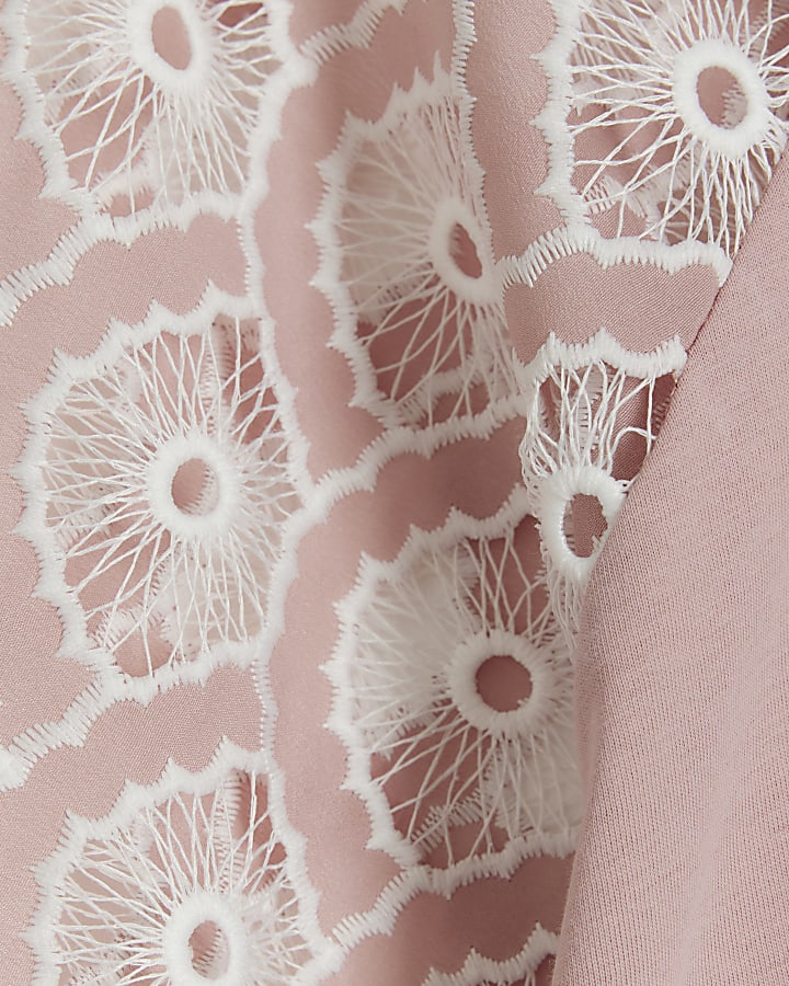 Pink broderie sleeve t-shirt mini dress