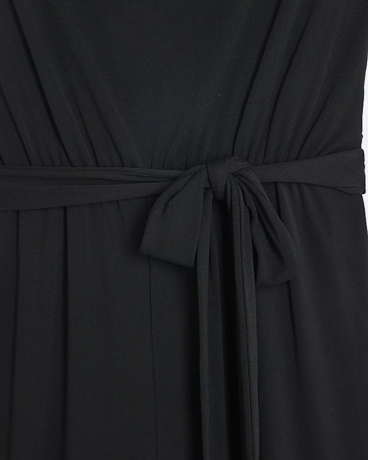 Black cowl neck belted jumpsuit