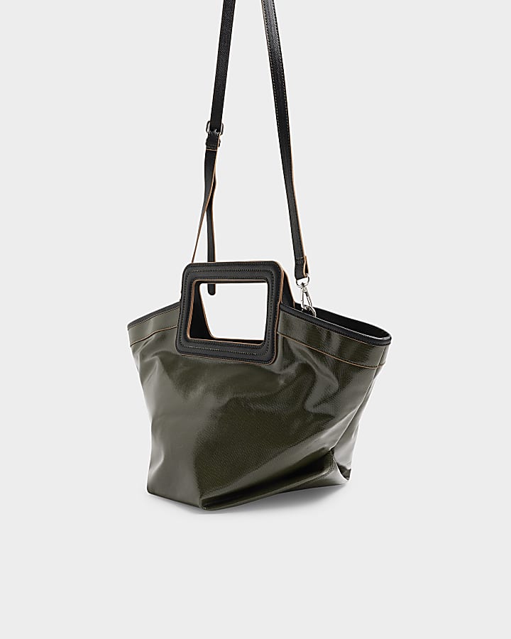 Khaki square handle shopper bag