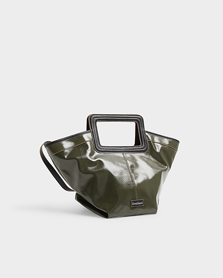 Khaki square handle shopper bag