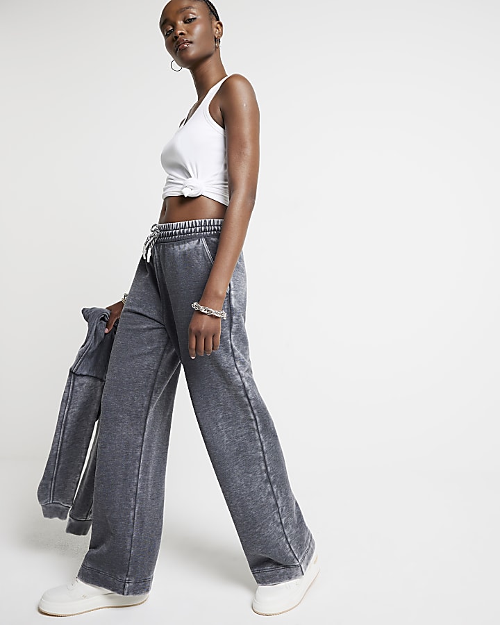 Grey washed wide leg joggers