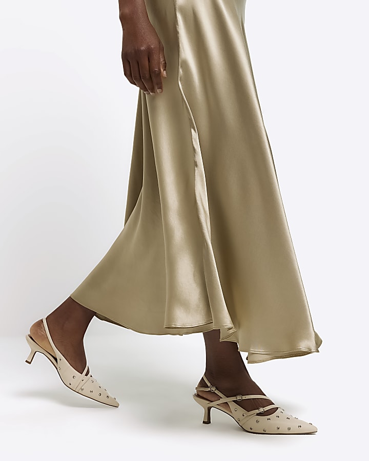 Beige slip midi skirt