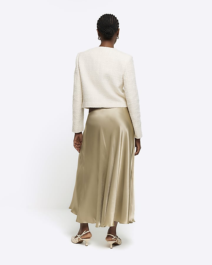Beige slip midi skirt
