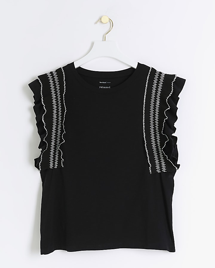 Black Frill Stitched Top
