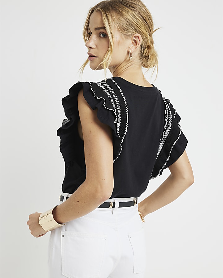 Black Frill Stitched Top
