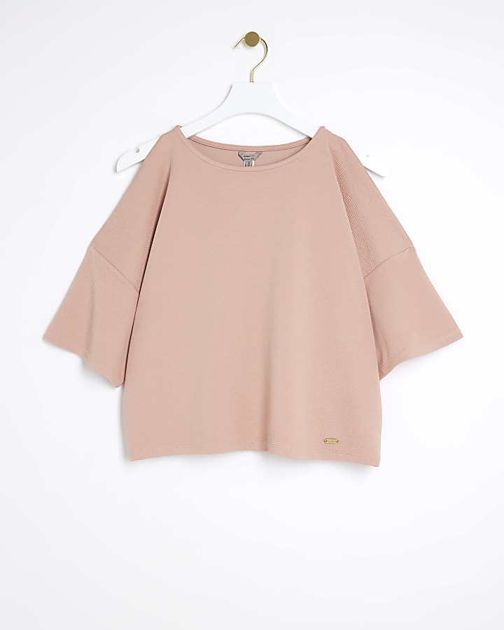 Pink cold shoulder sleeve t-shirt