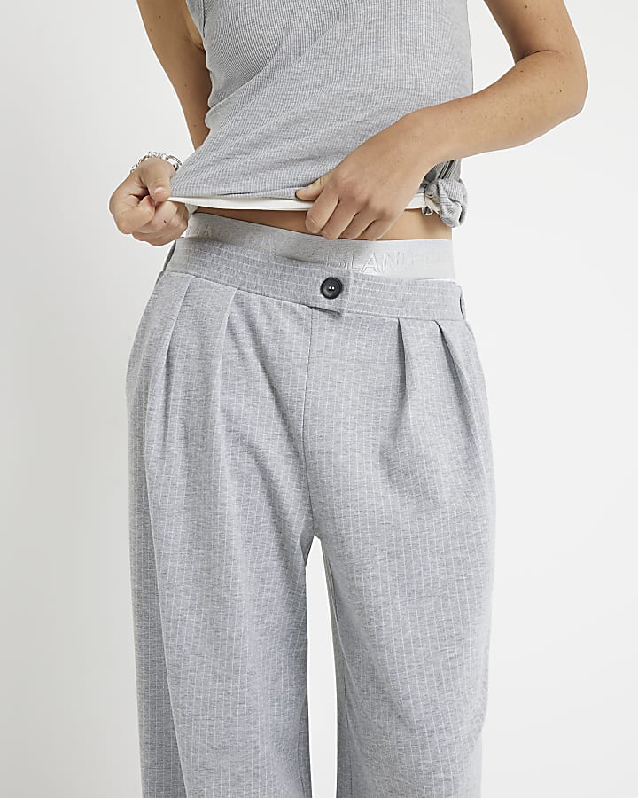 Grey stripe wide leg trousers